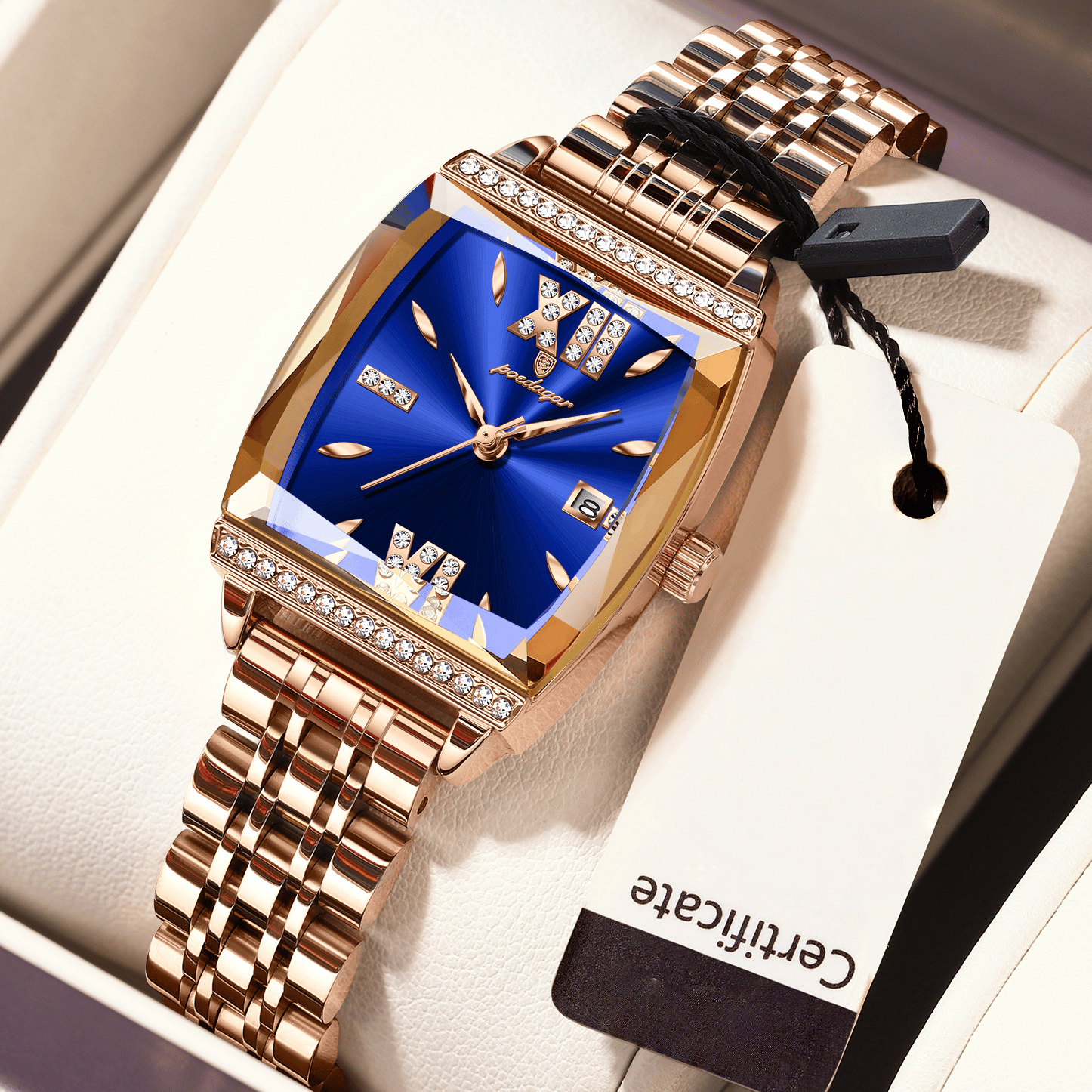 Diamond-set square ladies' water-resistant watch