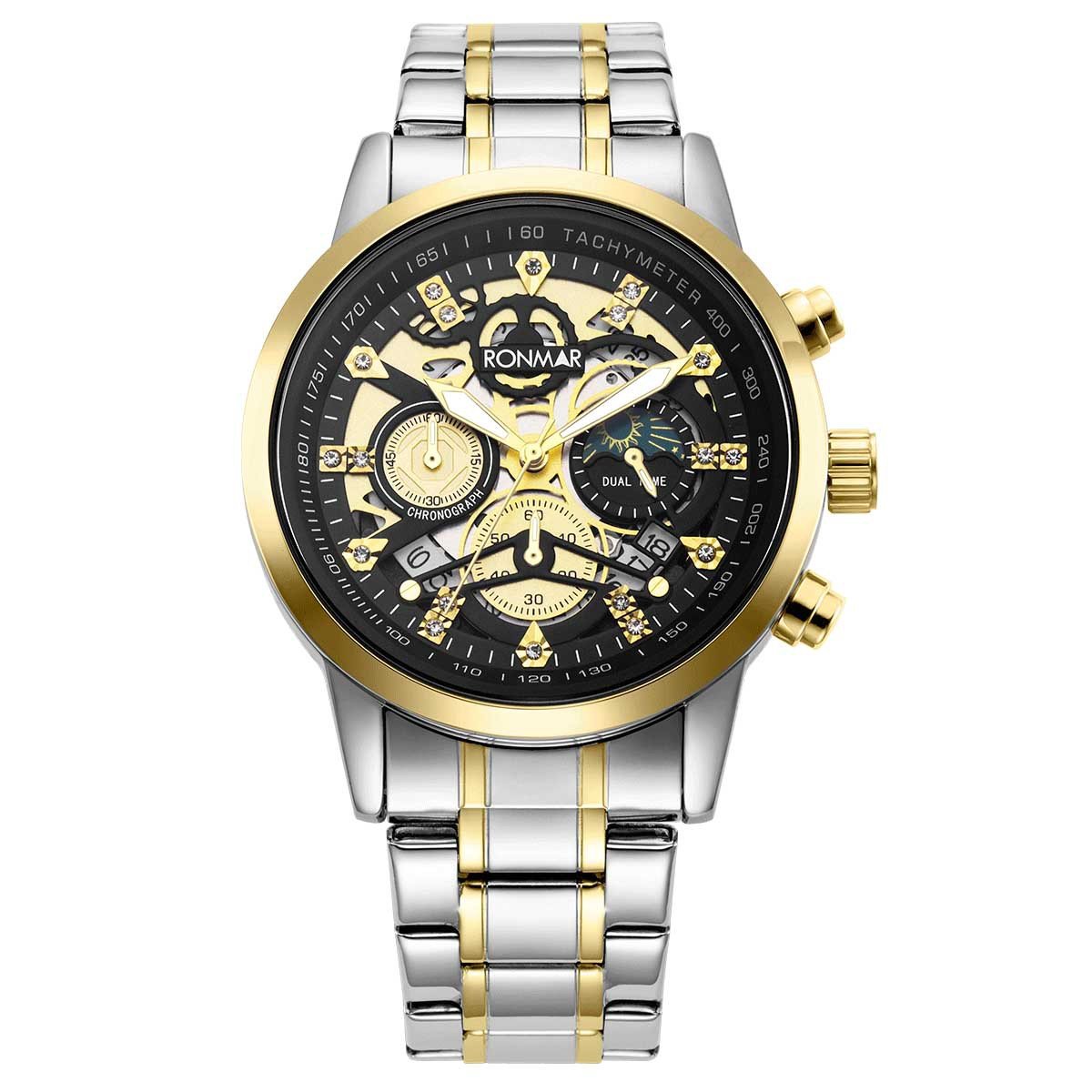 Men's Water-Resistant Stainless Steel Strap Quartz Watch with Three-Hand Dial
