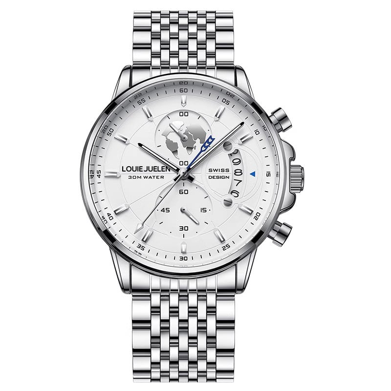 Elegant men's watch with globe design, 30m water resistant and luminous dial