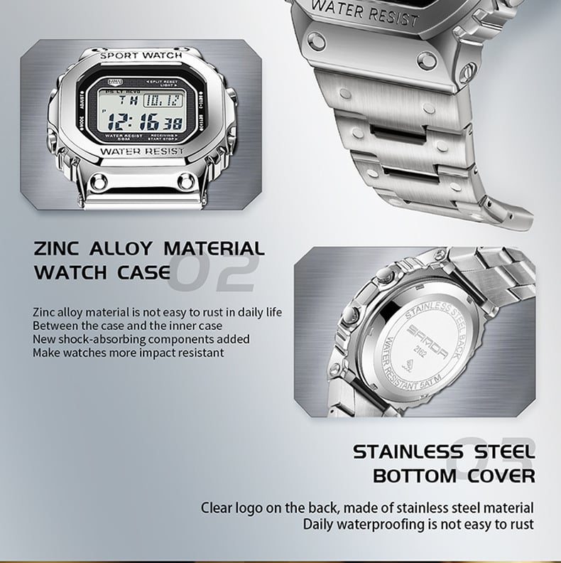 Multifunctional Square Waterproof Digital Watch