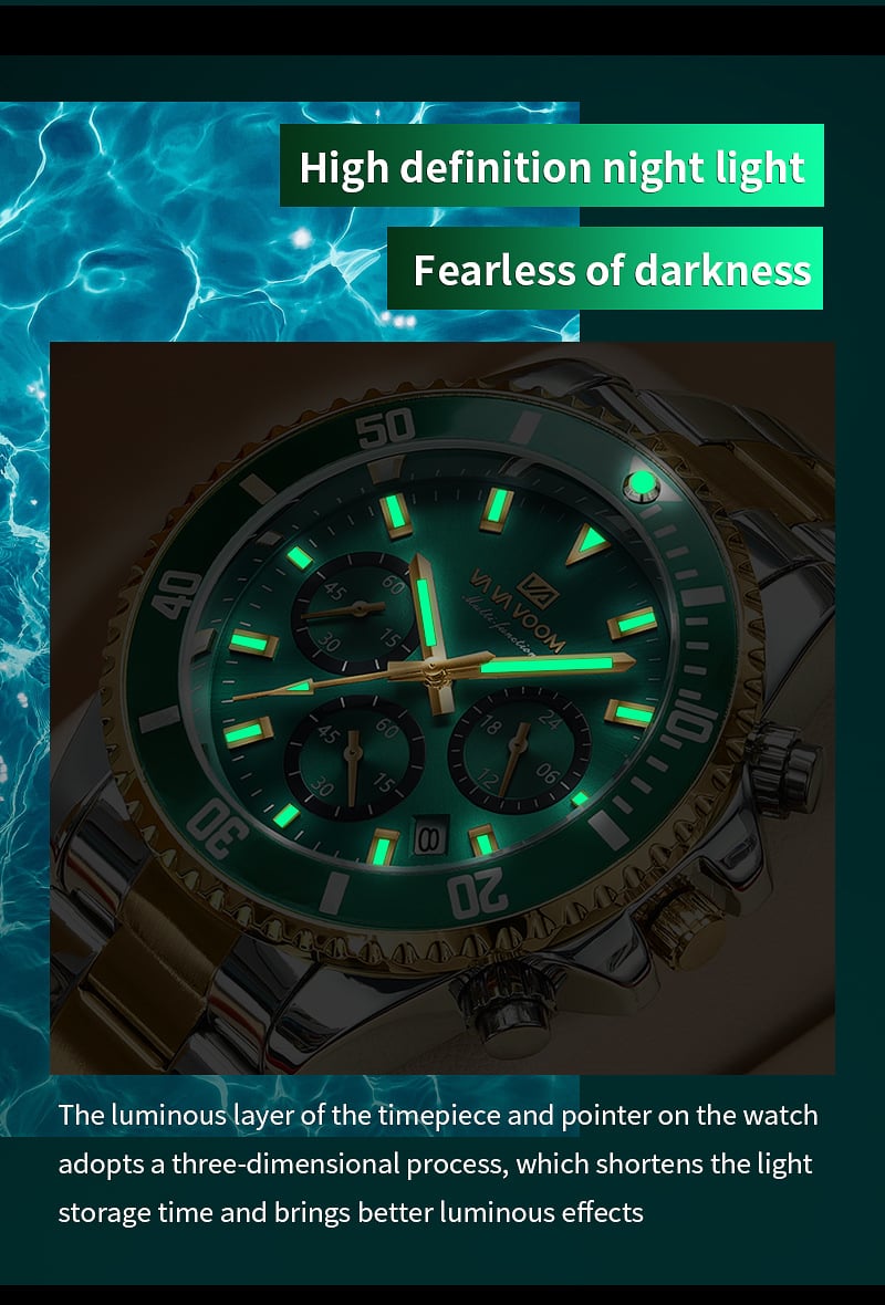 Men's luxury watch with waterproof and luminous dial