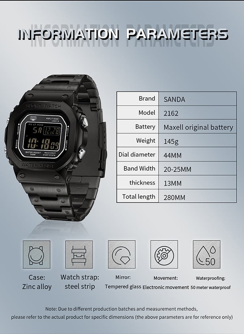 Multifunctional Square Waterproof Digital Watch