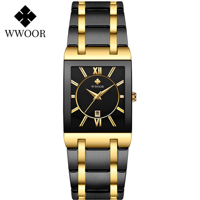Square Men's Steel-Band Quartz Watch Water-Resistant Timepiece