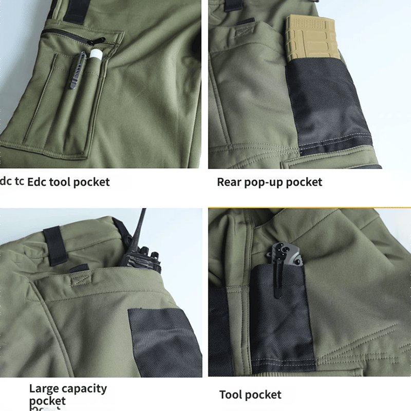 Men's Tactical Sport Pants - Windproof Fleece Lined Multi-Pocket Soft Shell Pants for Outdoor Activities