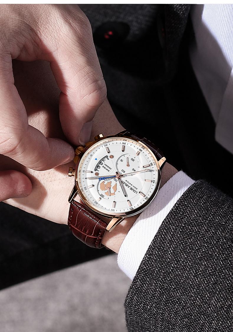 Elegant men's watch with globe design, 30m water resistant and luminous dial