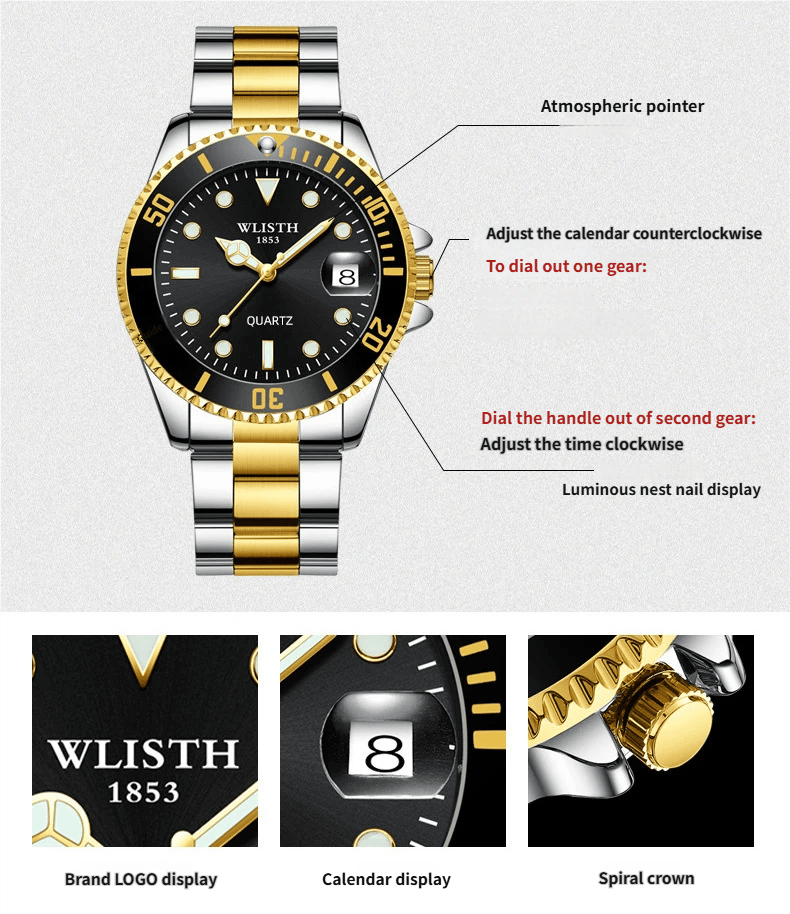 Luxury business watch, men's waterproof quartz watch