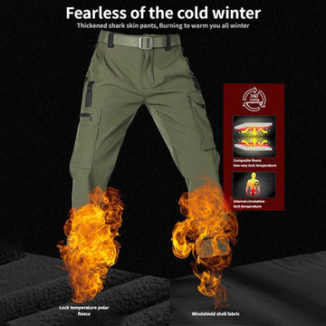 Men's Tactical Sport Pants - Windproof Fleece Lined Multi-Pocket Soft Shell Pants for Outdoor Activities