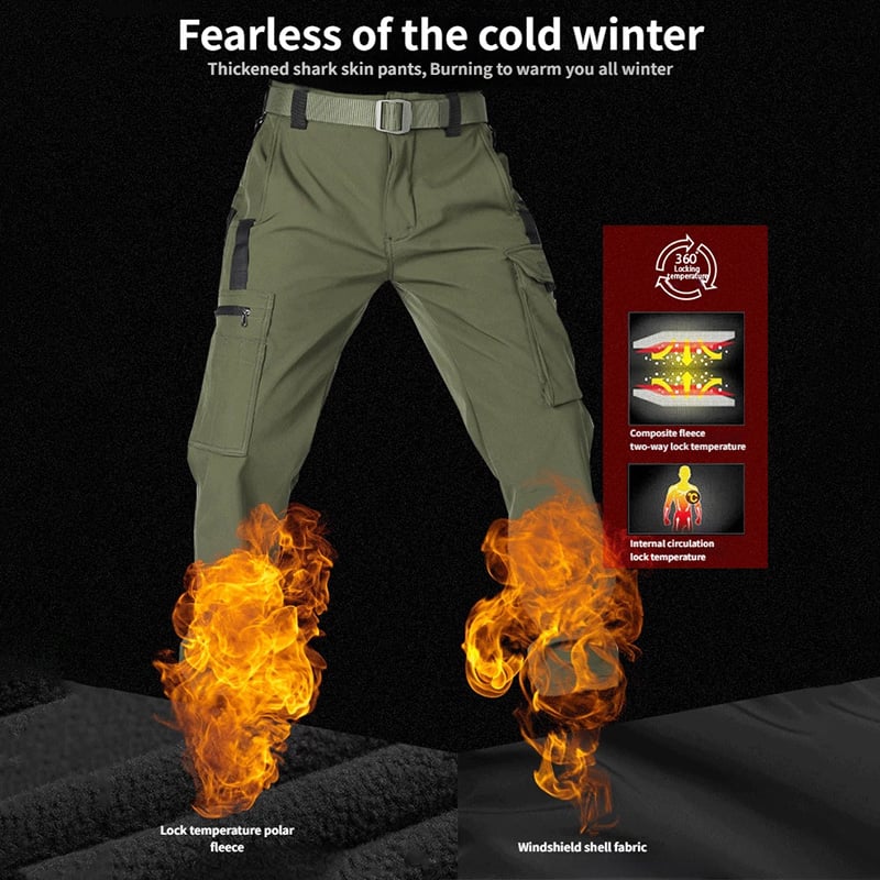Men's Tactical Sport Pants - Windproof Fleece Lined Multi-Pocket Soft Shell Pants for Outdoor Activities