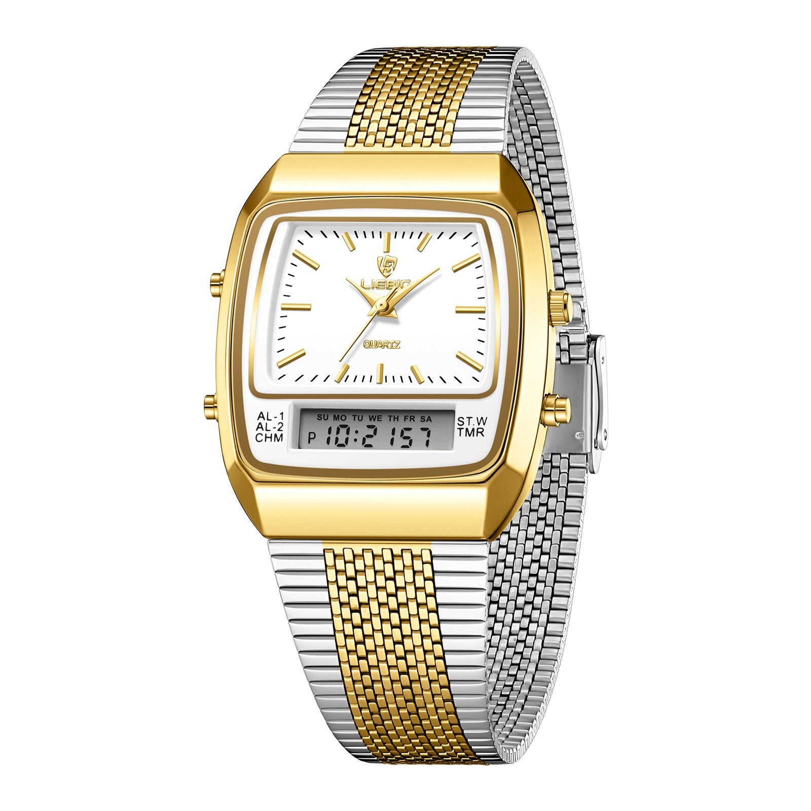 Men's Steel-Band Dual-Display Dual-Movement Quartz Electronic Watch