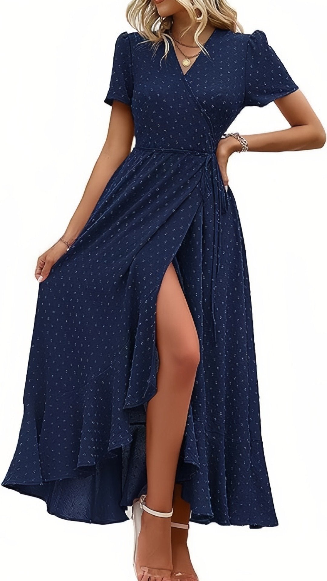 🌸 THE WRAP & DOT MAXI: V-NECK, RUFFLED HEM, SIDE SPLIT — YOUR NEW SUMMER OBSESSION 🌸