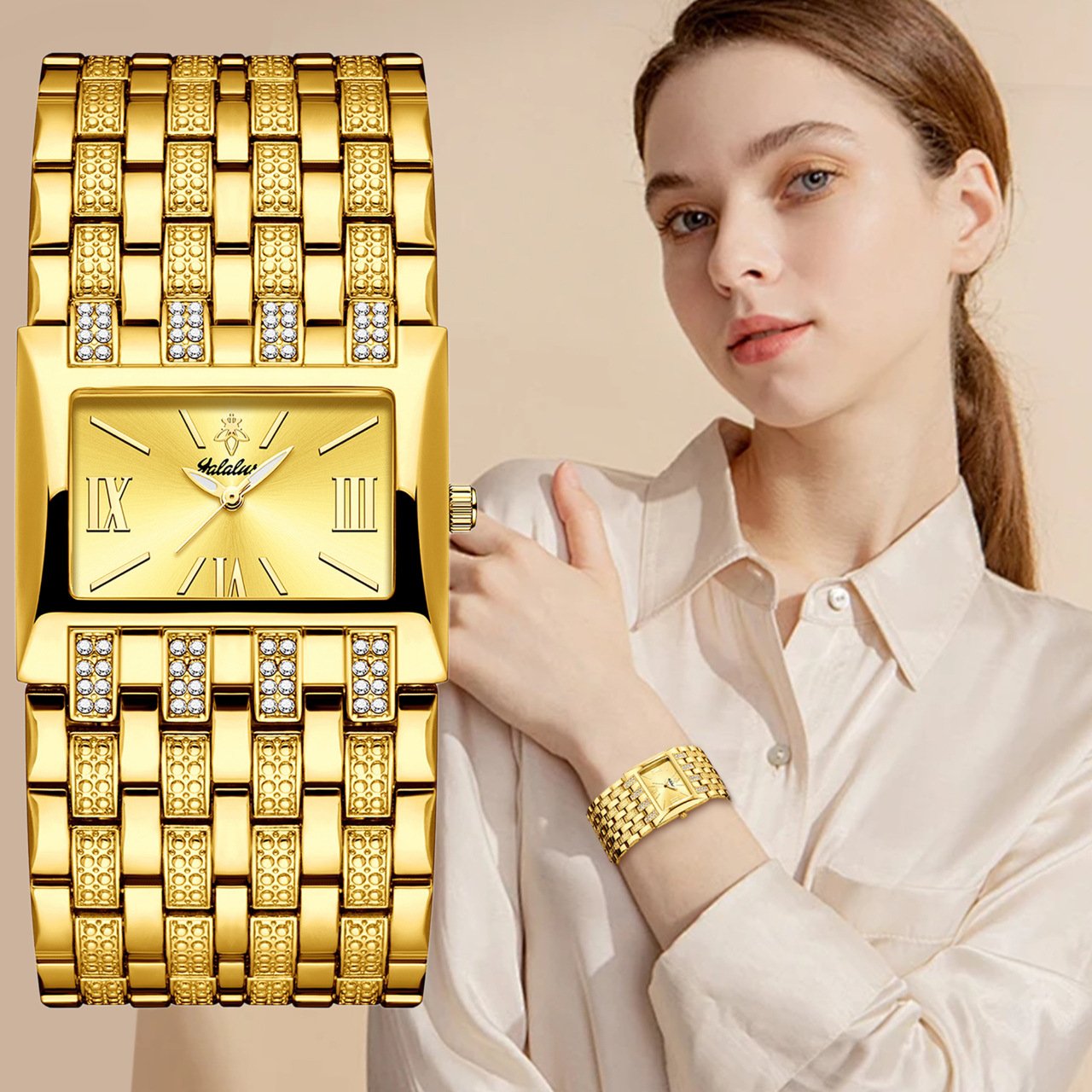 Luxury Diamond-Set Women's Watch with a Square Dial