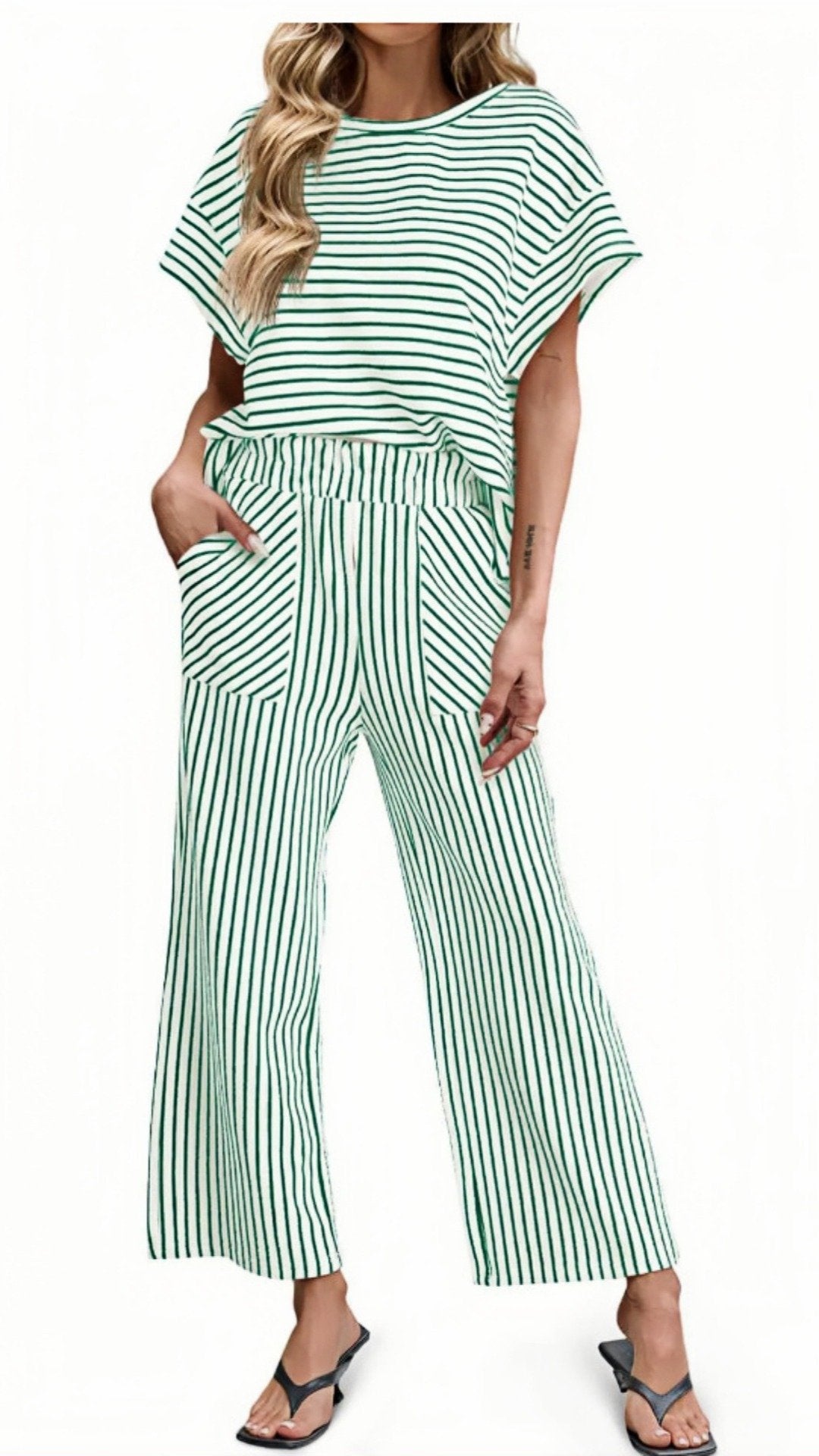 ⚫⚪ THE STRIPE SHIFT SET: BATWING SLEEVES, WIDE LEG PANTS, EFFORTLESS STYLE IN SECONDS ⚪⚫