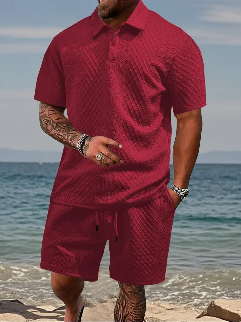 Men's Two-Piece Summer Outfit: Solid Polo & Drawstring Shorts, Cozy Breathable for Daily Wear---Buy 2 Get 15% Off & Free Shipping