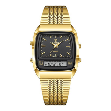 Men's Steel-Band Dual-Display Dual-Movement Quartz Electronic Watch