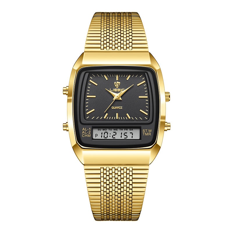 Men's Steel-Band Dual-Display Dual-Movement Quartz Electronic Watch