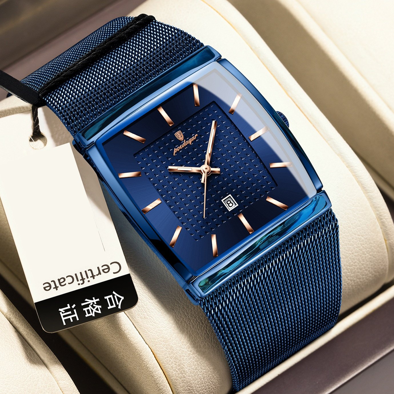 Swiss Ultra-Thin Men's Watch with Water Resistance and Date Display-Mesh Strap