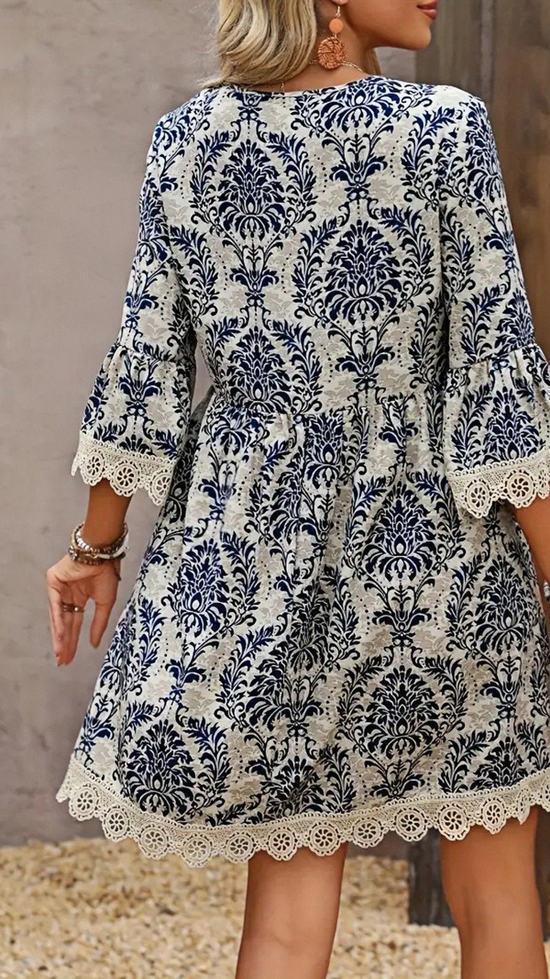 🌸 THE BOHEMIAN LACE TRIM DRESS: V‐NECK, LONG SLEEVES, ALL‐OVER PRINT — YOUR YEAR‐ROUND ESCAPE PIECE 🌸