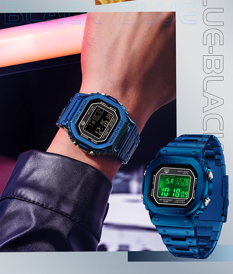 Multifunctional Square Waterproof Digital Watch