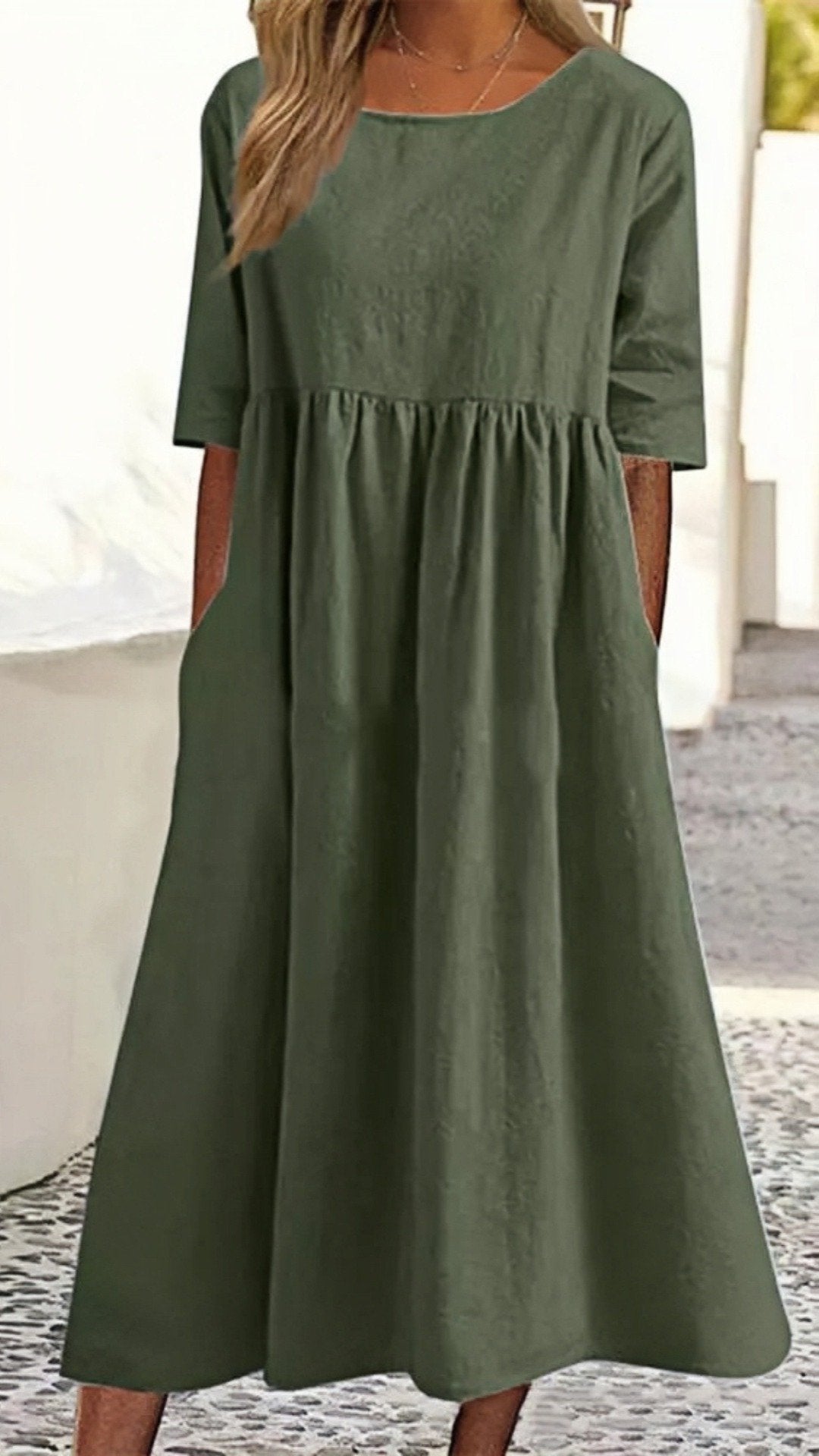 🌿 THE LINEN COTTON POCKET DRESS: BREATHABLE, LOOSE, AND ALWAYS READY FOR SUMMER 🌿 — NOW IN PLUS SIZE S-5XL! ✨