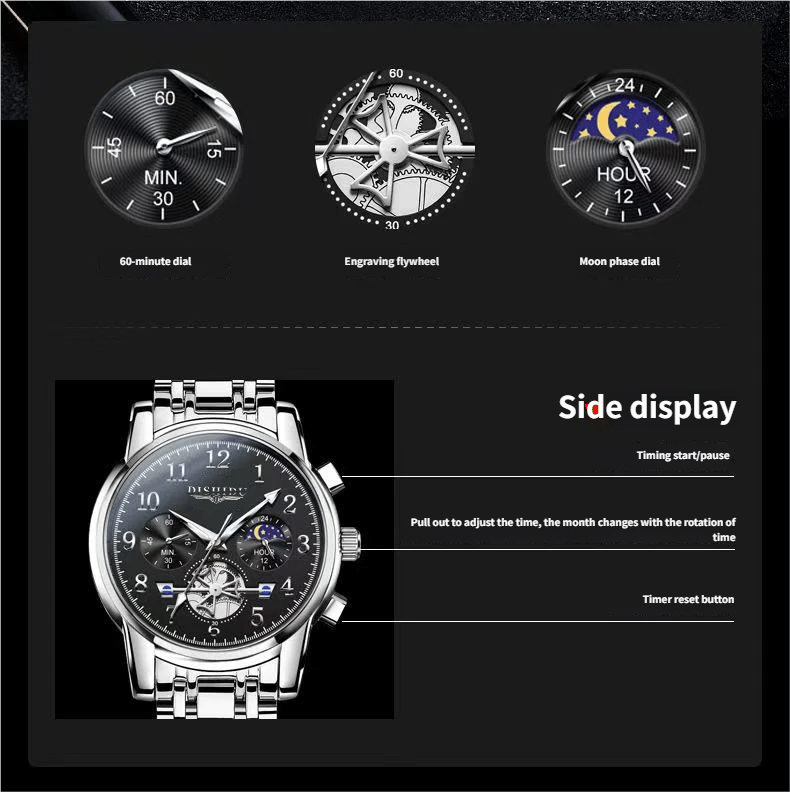 Men's classic watch with date display, waterproof and luminous.