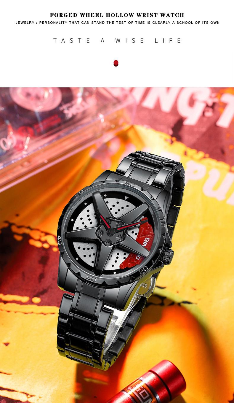 Men's Racing Steering Wheel Watch Water-resistant with luminous hands Adjustable strap
