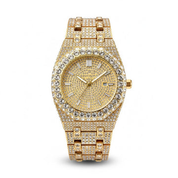 Men's Ice-Surface Watch Gold-Plated Hip-Hop Party Quartz Timepiece