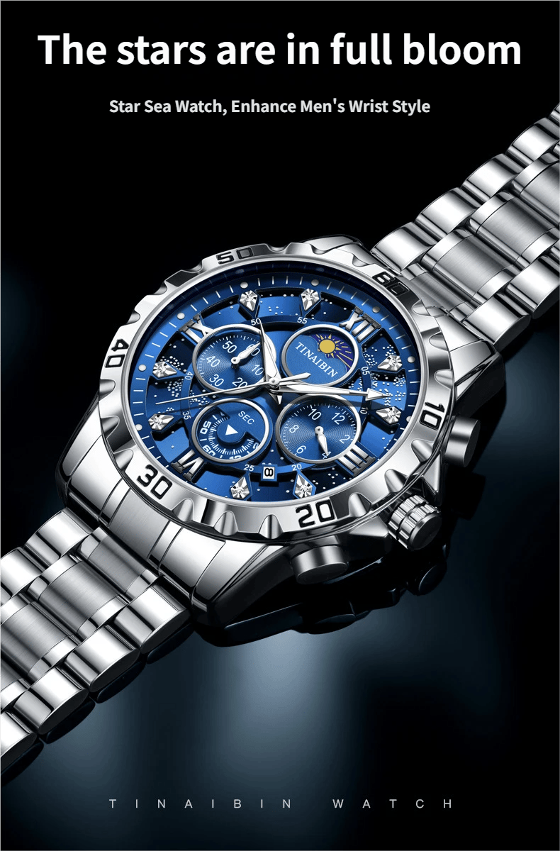 Luxury diamond-encrusted men's mechanical watch with Swiss-made movement, dual calendar, luminous and waterproof.