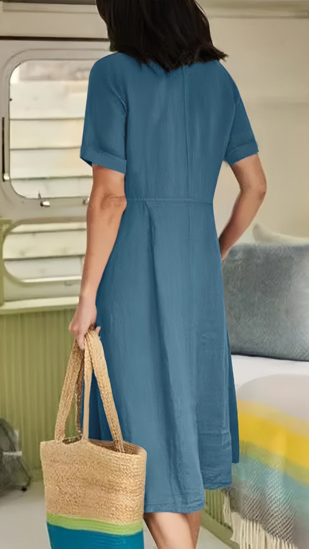 🌿 THE LINEN BUTTON MIDI: V-NECK, POCKETS, RELAXED FIT— NOW IN PLUS SIZE S-5XL! ✨