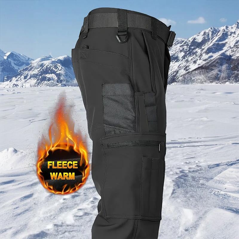 Men's Tactical Sport Pants - Windproof Fleece Lined Multi-Pocket Soft Shell Pants for Outdoor Activities