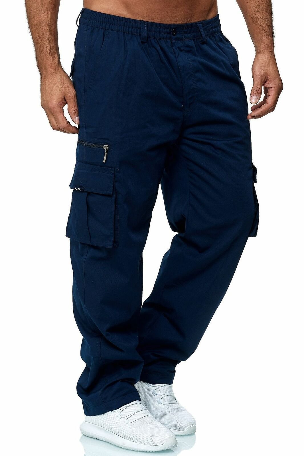 Men's Versatile Utility Cargoes: Elasticated Comfort-Fit Combat Trousers for Work & Leisure