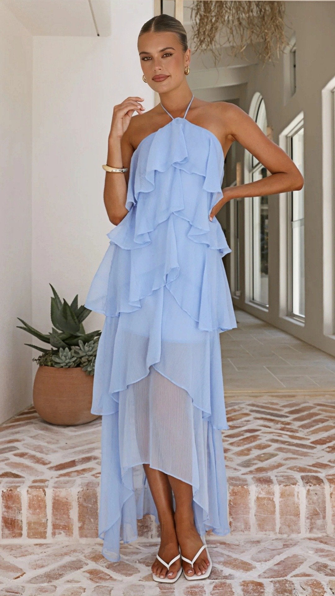 🌸 THE HALTER TIERED MAXI: CHIFFON, RUFFLES, A-LINE – YOUR DREAM WEDDING GUEST DRESS 🌸