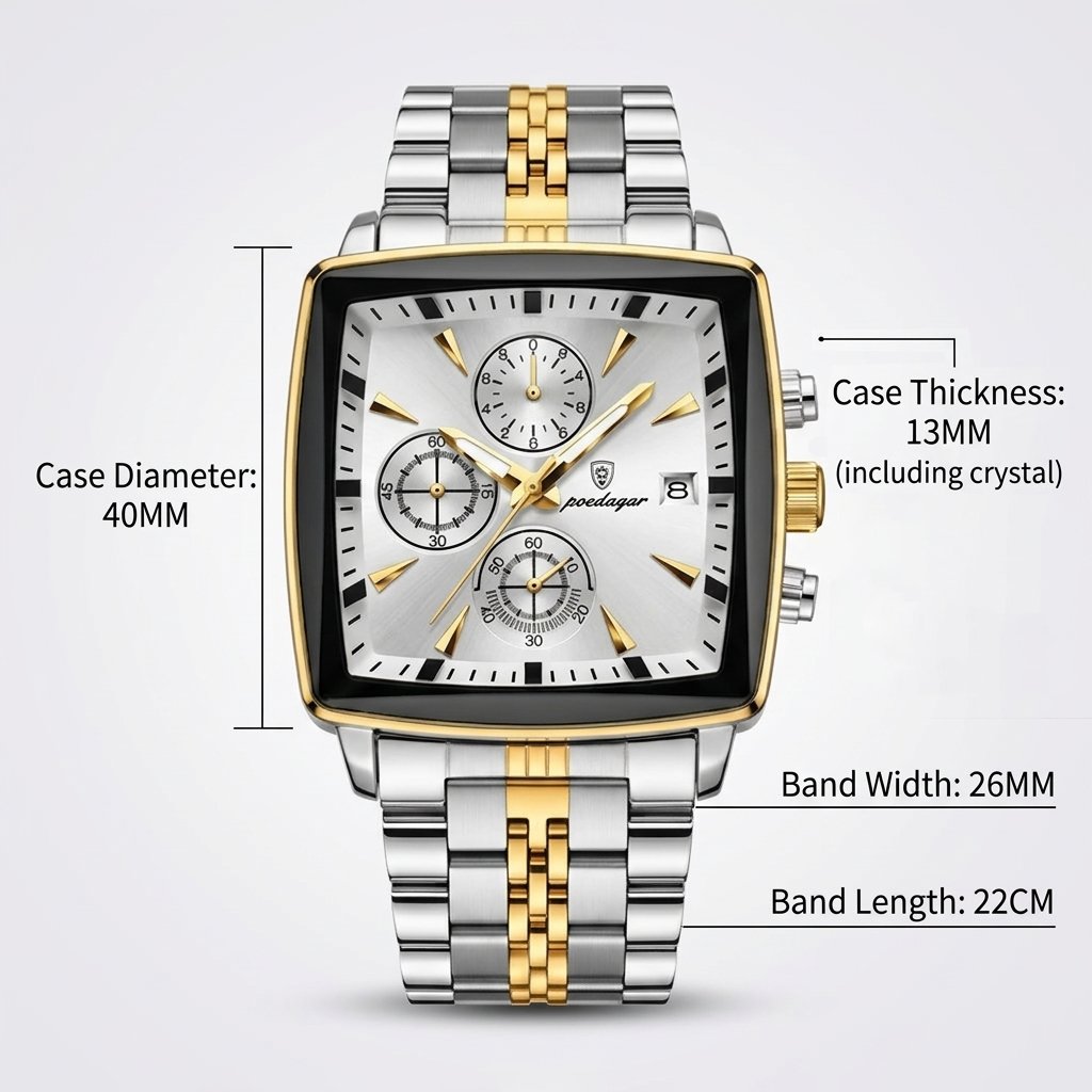 Men's Multifunctional Square Business Steel Band Quartz Watch