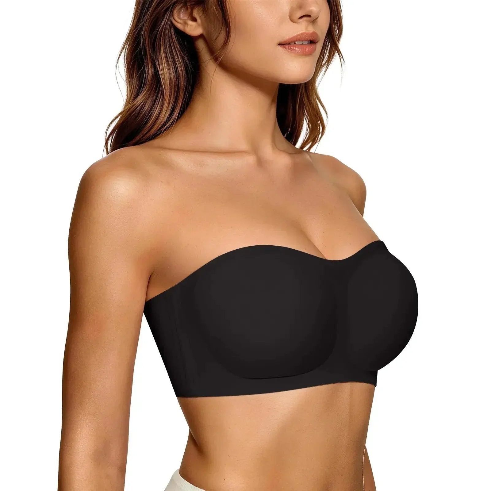 ⛱️💞Womens Strapless Bras Push Up Bandeau Bra Non Slip Wireless Supportive Padded Bras Seamless Comfortable Tube Jelly Bra