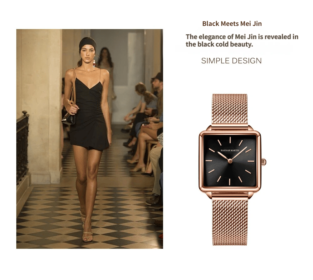Vintage-style square-faced women's quartz watch with a steel bracelet and Japanese movement