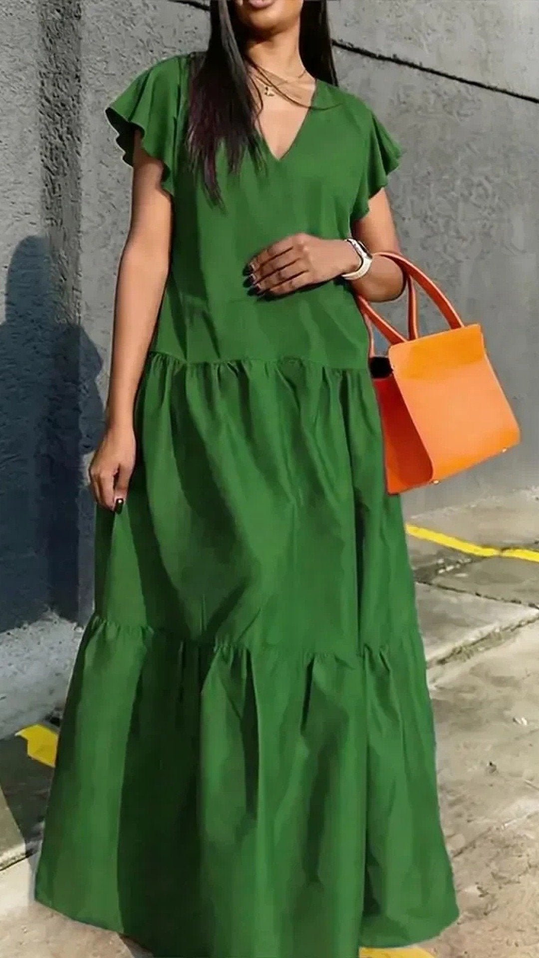 🌞 THE PLEATED POCKET MAXI: LOOSE, SLIT V-NECK, SHORT SLEEVES — YOUR NEW FAVOURITE SUMMER BASIC 🌞