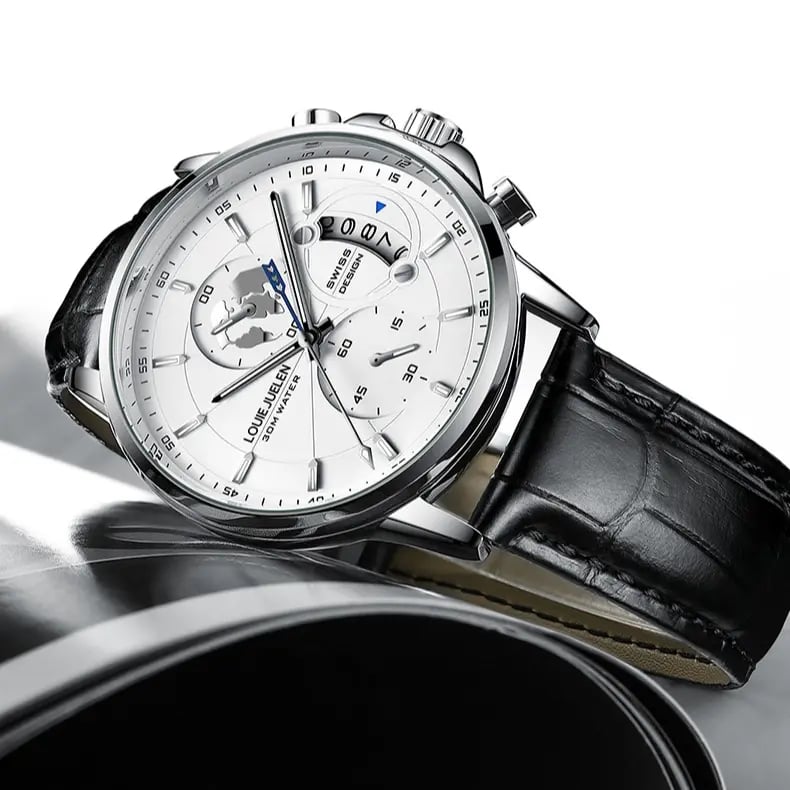 Elegant men's watch with globe design, 30m water resistant and luminous dial