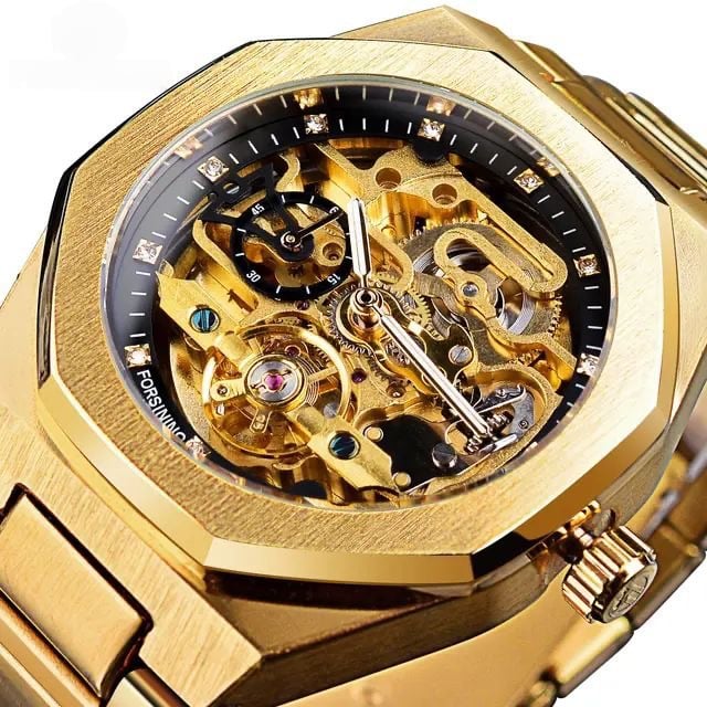 Men's Fully Automatic Mechanical Watch with Luminous Dial, Three Sub-dials, Six Hands, and Steel Bracelet
