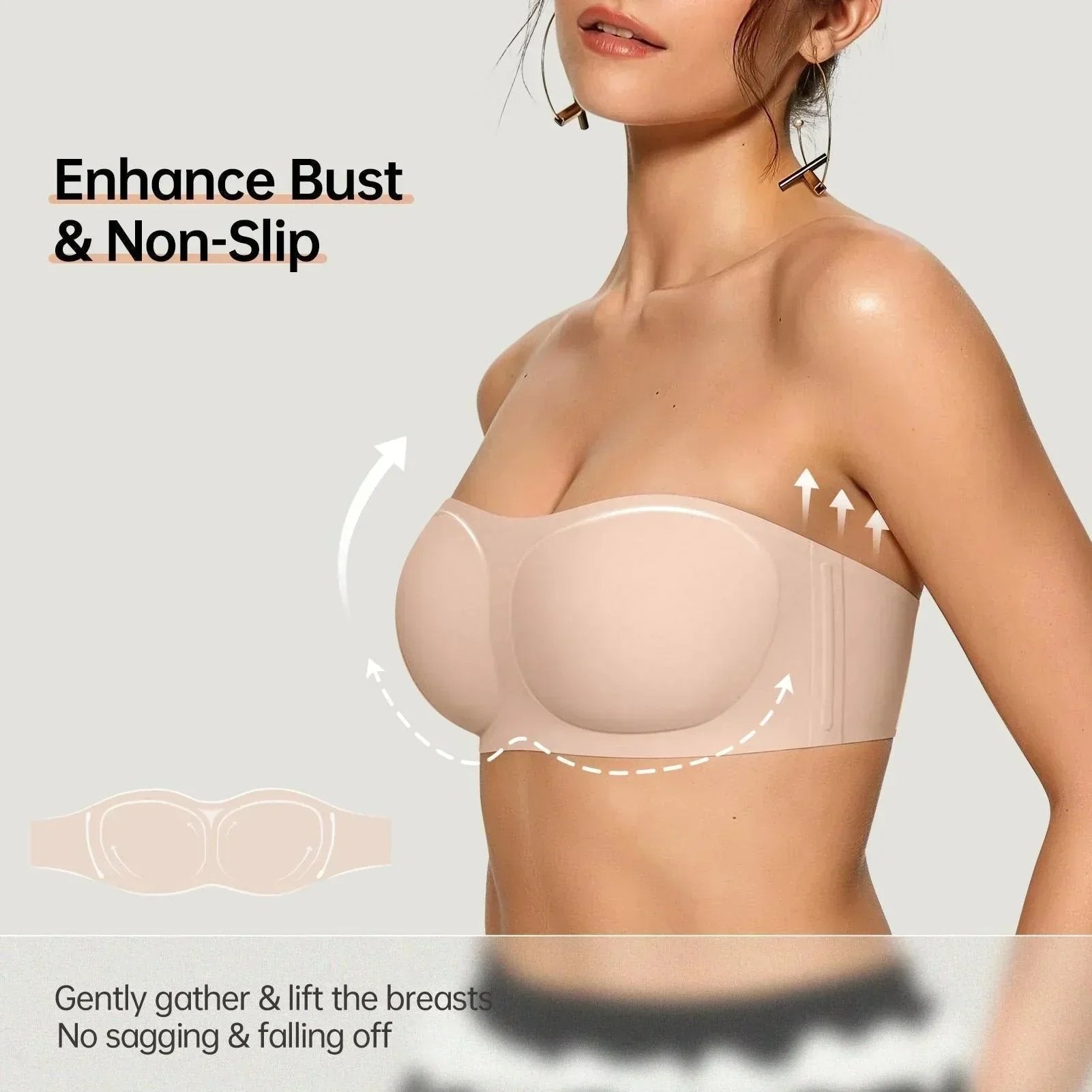 ⛱️💞Womens Strapless Bras Push Up Bandeau Bra Non Slip Wireless Supportive Padded Bras Seamless Comfortable Tube Jelly Bra