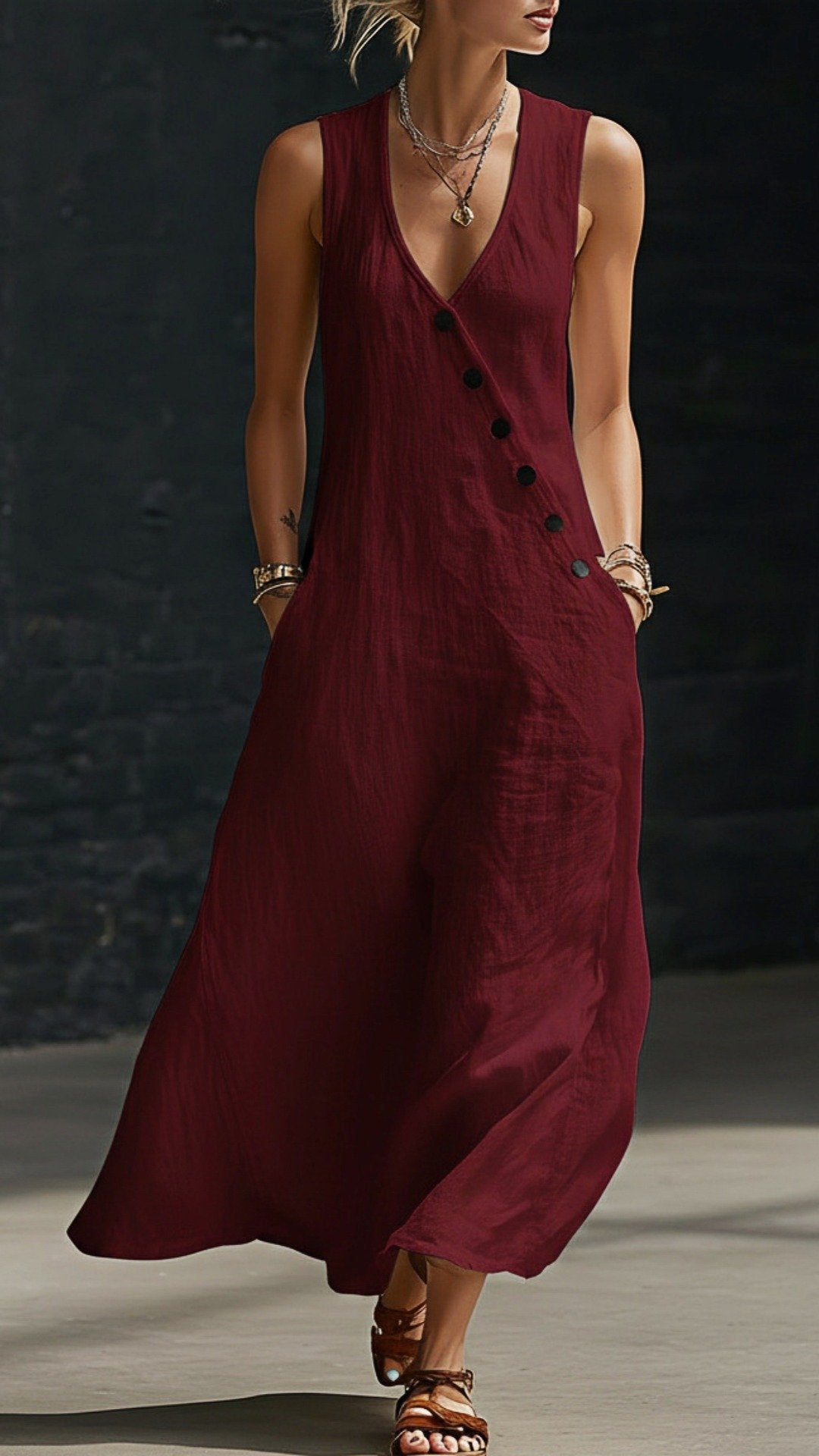 🌸 THE LAZY BOHO MAXI: V-NECK, BUTTON DETAIL, POCKETS — YOUR MOST EFFORTLESS SUMMER DRESS 🌸
