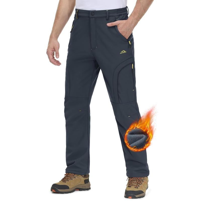 Men's Winter Pants with 5-Zip Pockets - Fleece Lined, Water Resistant for Skiing & Hiking