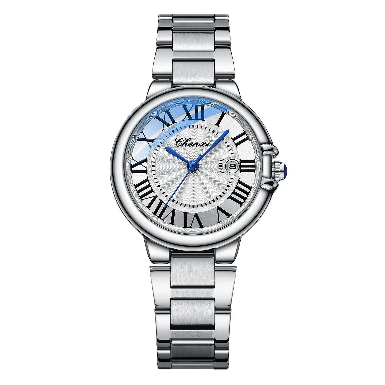 Calendar Blue-Handed Steel Bracelet Watch Water-Resistant Timepiece