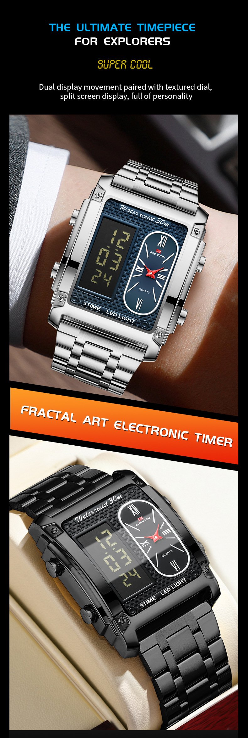 Waterproof Multi-Function Square Digital WatchWaterproof Multi-Function Square Digital Watch