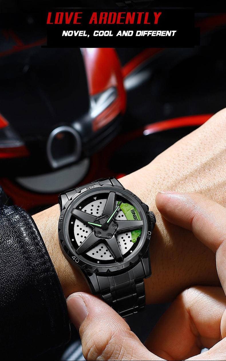 Men's Racing Steering Wheel Watch Water-resistant with luminous hands Adjustable strap