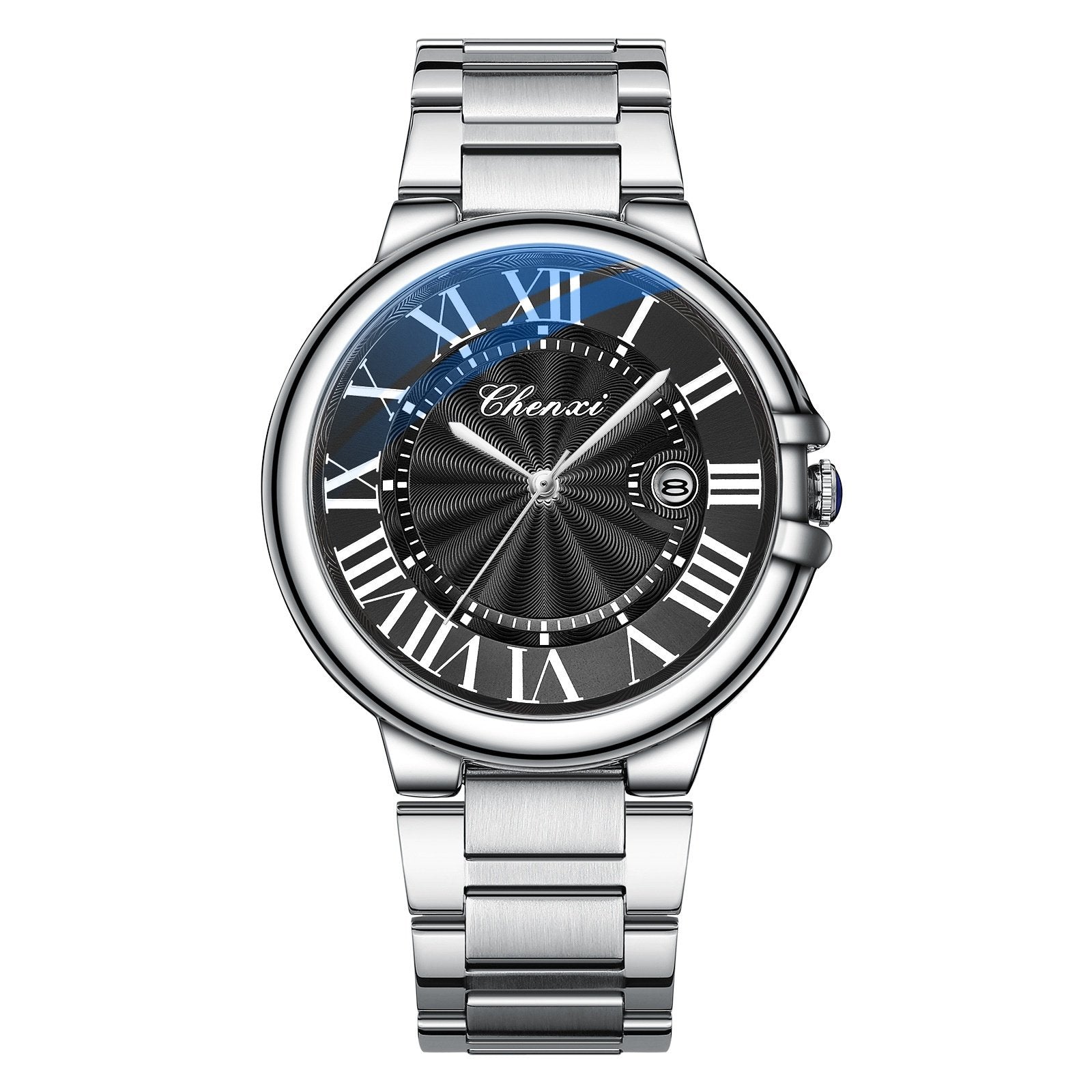 Calendar Blue-Handed Steel Bracelet Watch Water-Resistant Timepiece
