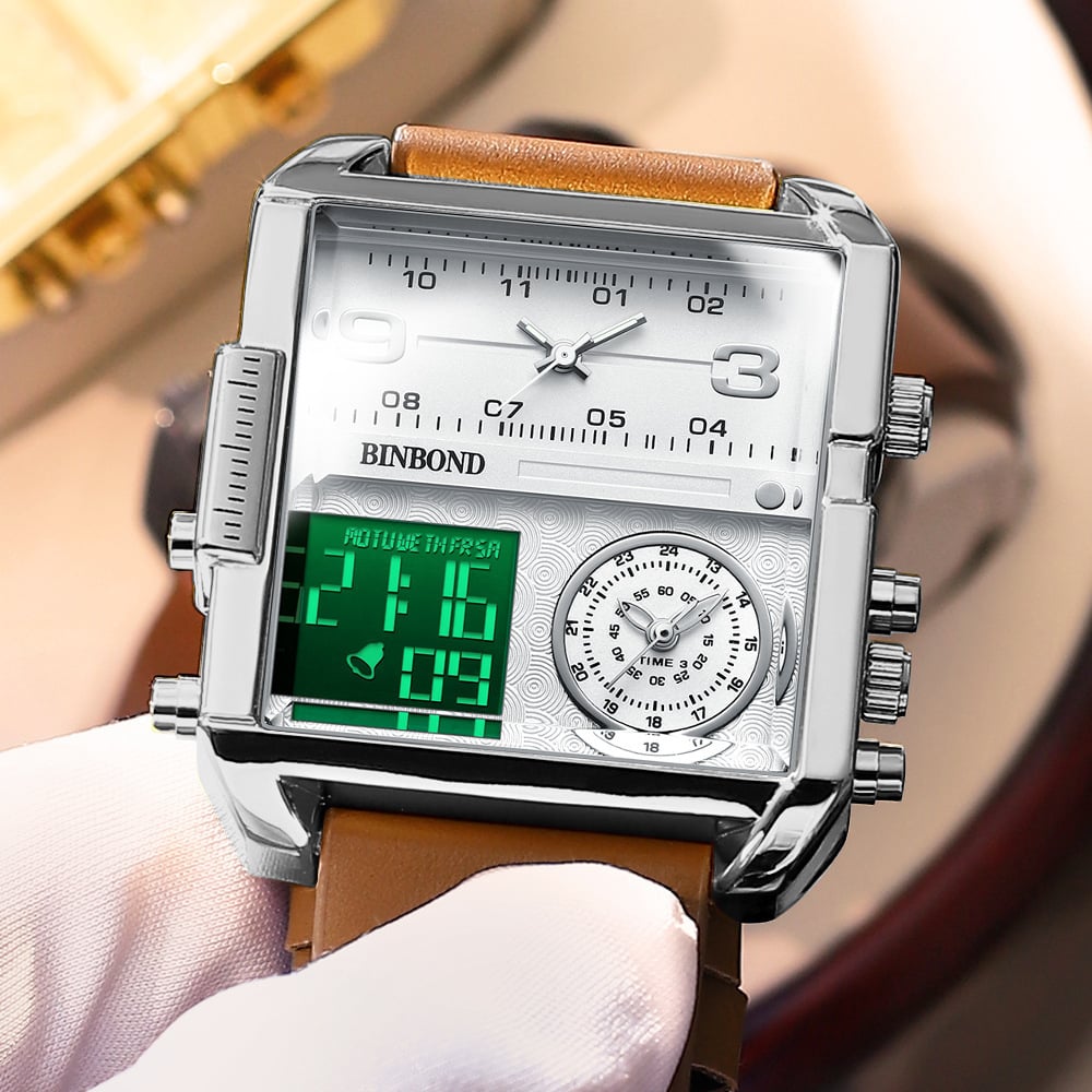 Men's Square Large-Dial Triple-Hand Quartz Watch