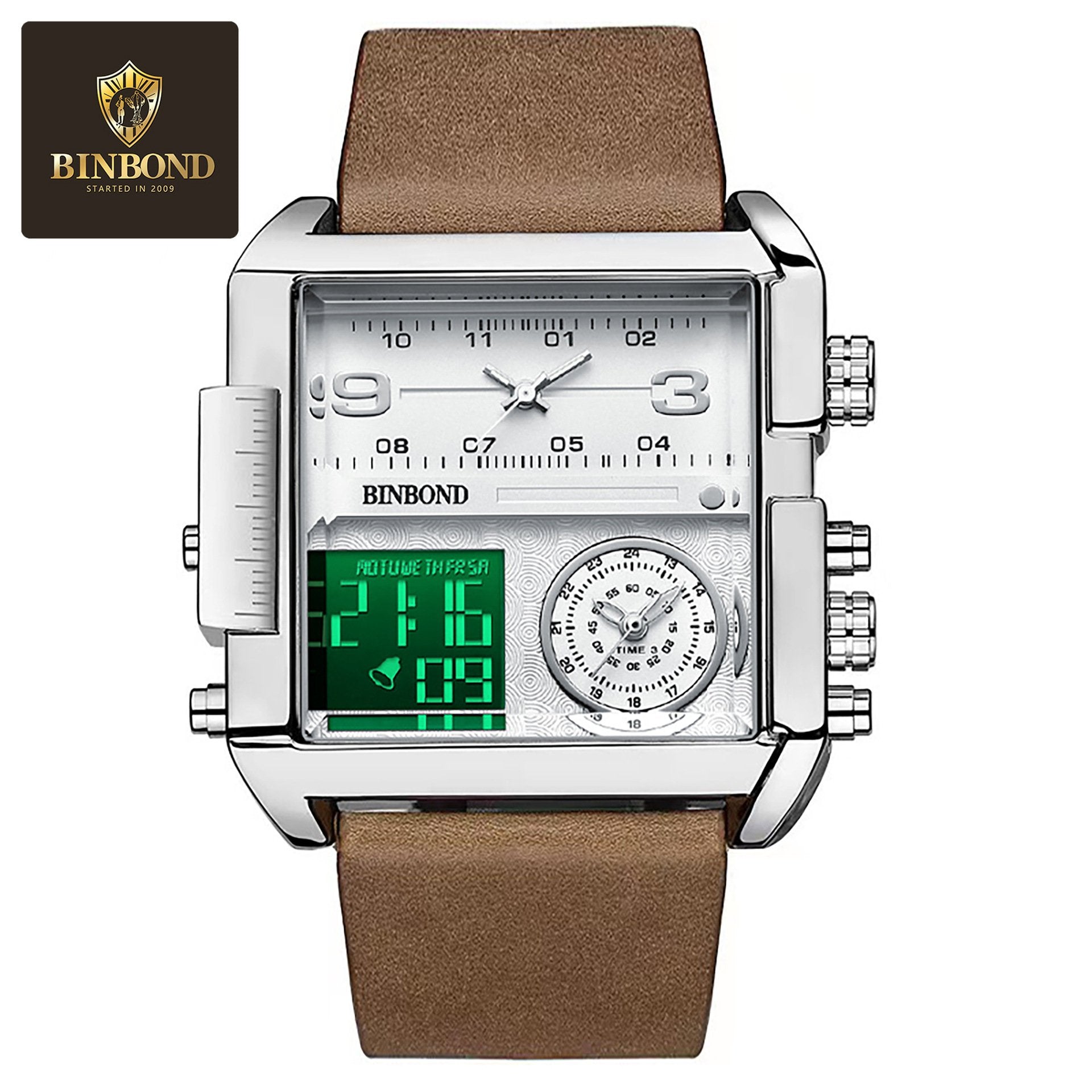 Men's Square Large-Dial Triple-Hand Quartz Watch