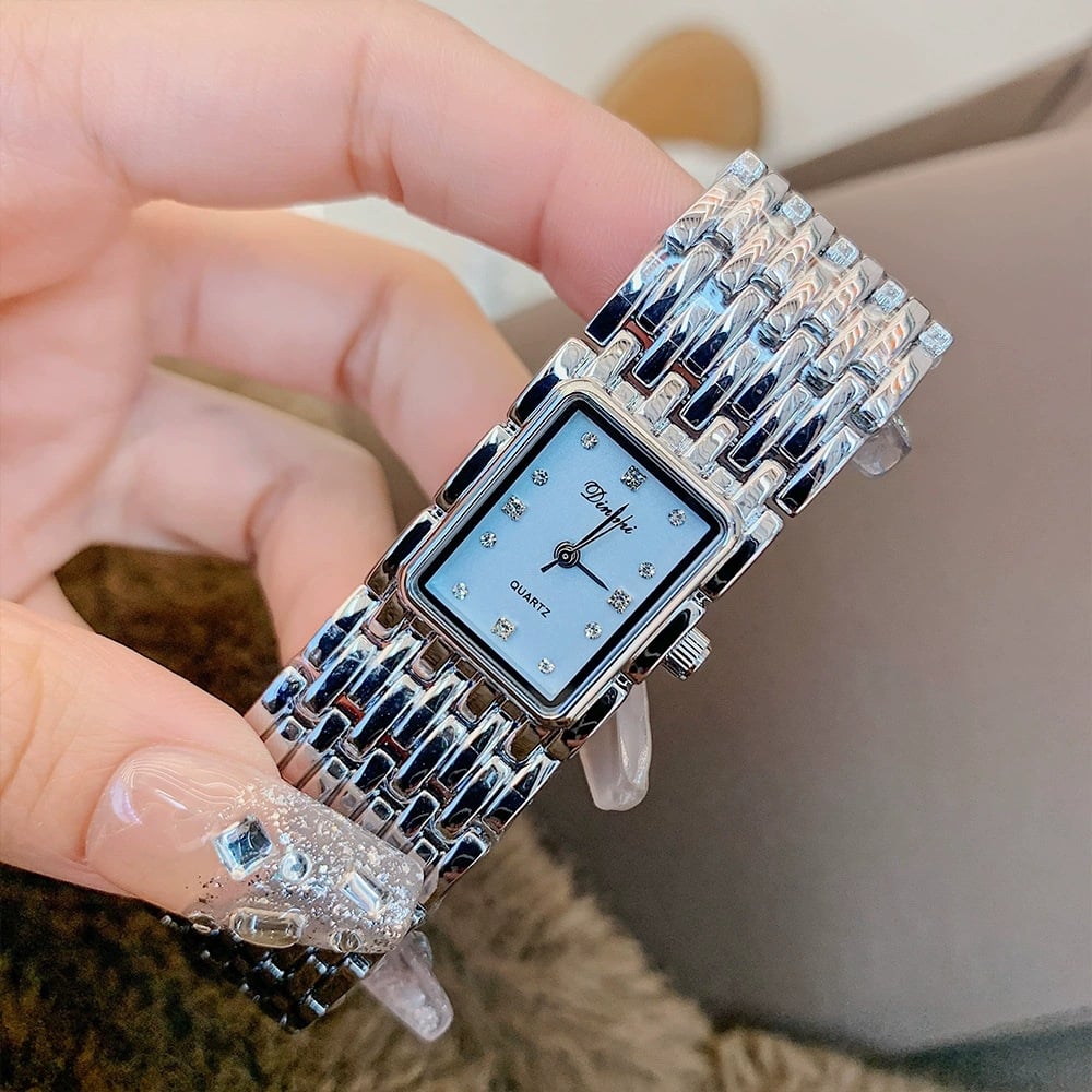 Vintage-style rectangular chain-strap women's watch