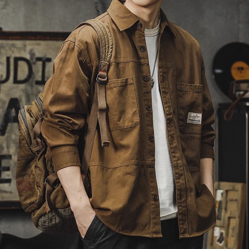 2026 Men's Retro Workwear Overshirt: American Utility x Japanese Style Relaxed Fit Jacket
