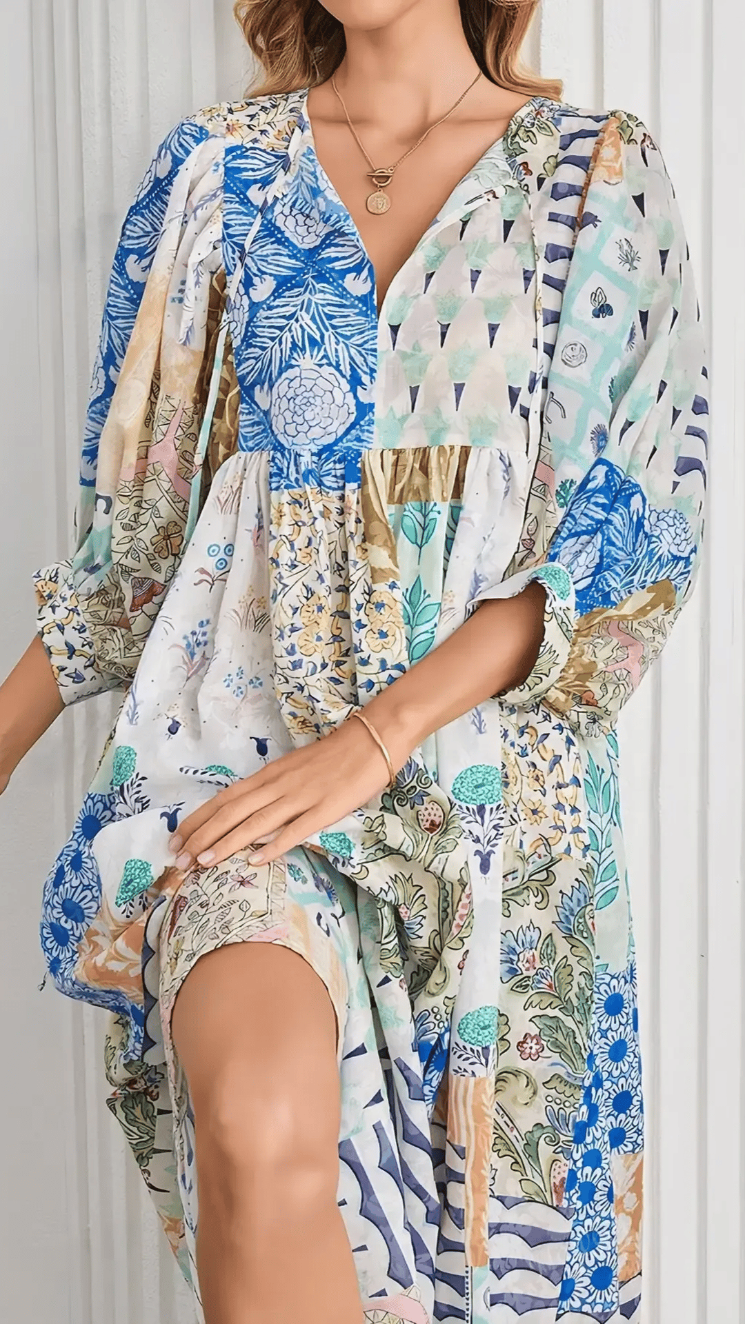 🌸 THE BOHO PATCHWORK MAXI: BALLOON SLEEVES, HIGH WAIST, PLUS-SIZE PERFECT — YOUR HOLIDAY WARDROBE HERO 🌸
