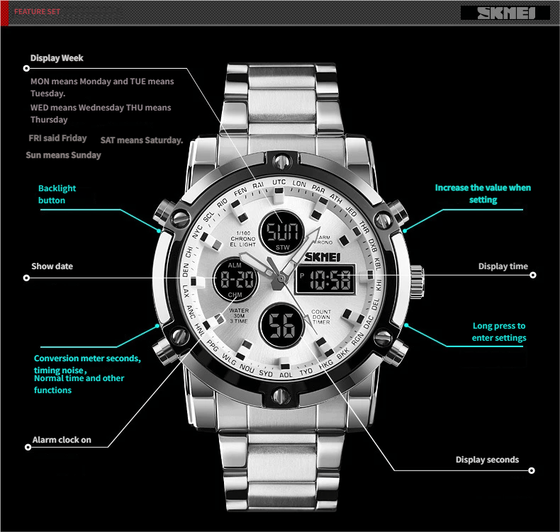 Multifunctional Waterproof Electronic Dual-Movement Men's Wristwatch